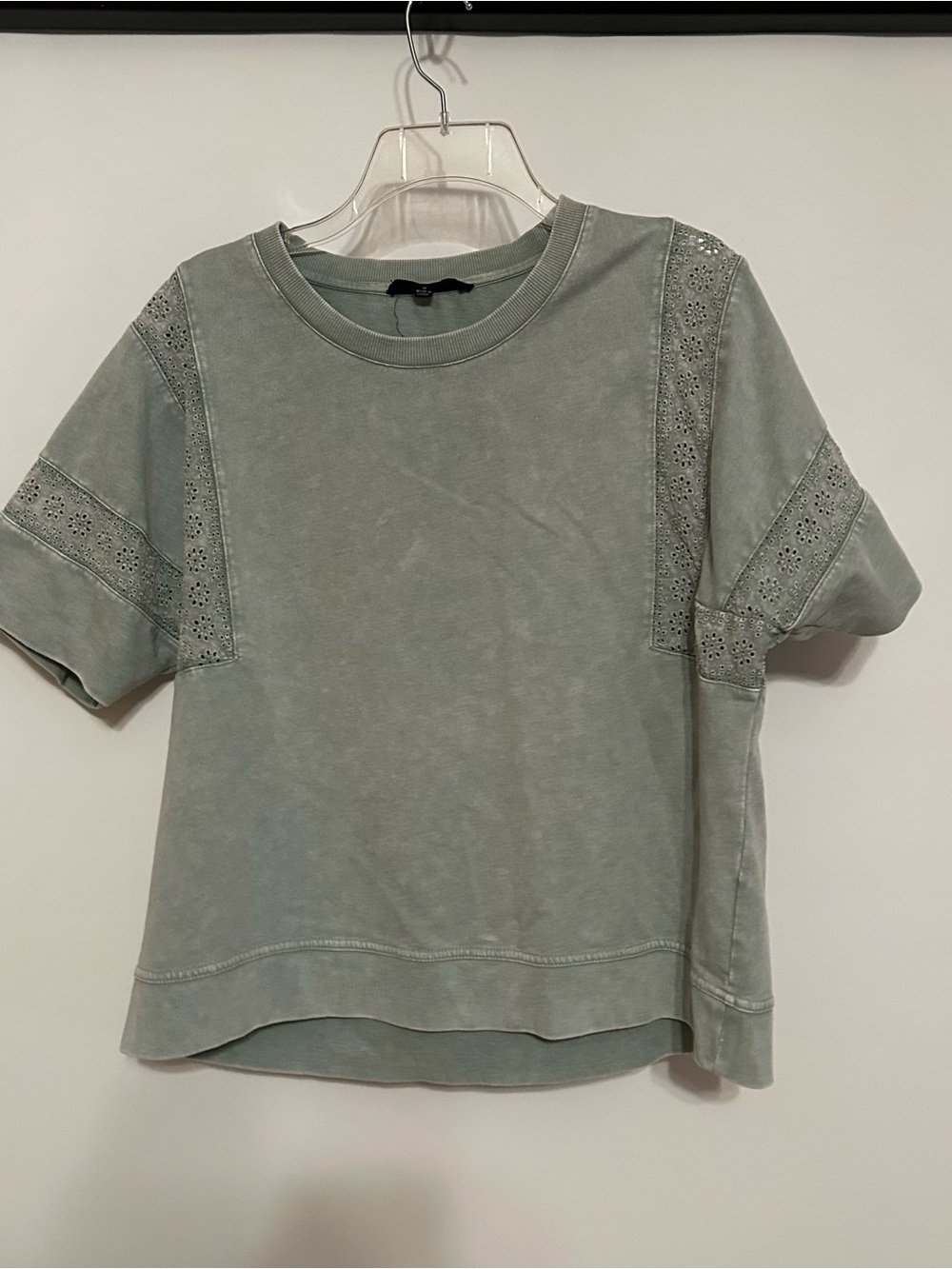 Jane and Delancey Washed Sage Eyelet Sleeve Tee